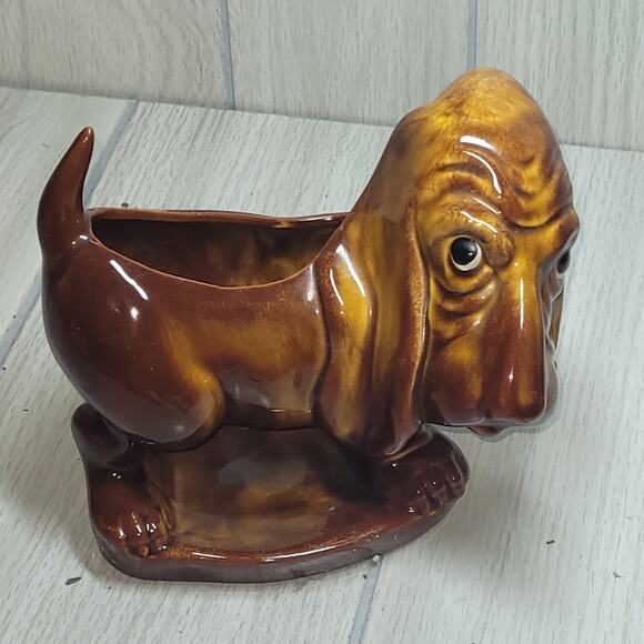 Vintage Ceramic Bassett Hound Brown Planter USA McFarlin Hickok Glazed Dog - Picture 11 of 11